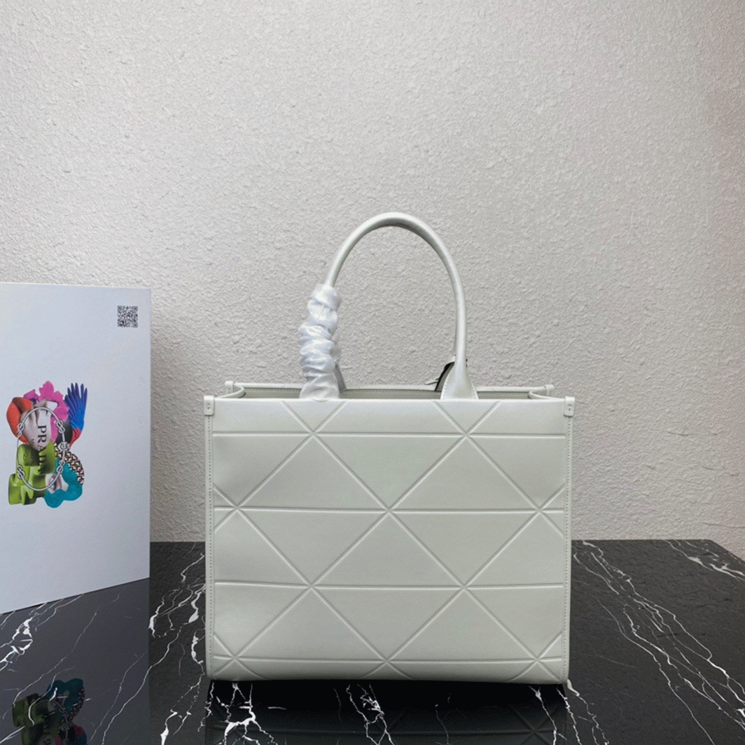 Pra*a Symbole Small Bag Replica with Topstitching in White