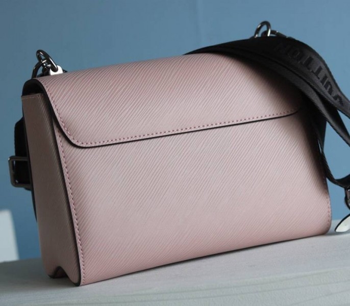 L0vis Vvtt0n Epi Leather Twist MM Bag In Rose Ballerine Pink With Jacquard Strap