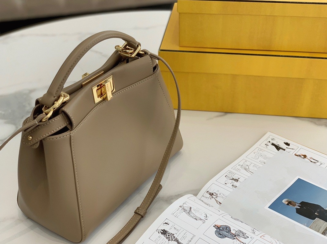 Top Quality Fake F**di Peekaboo Mini Bag In Dove Grey Nappa Leather