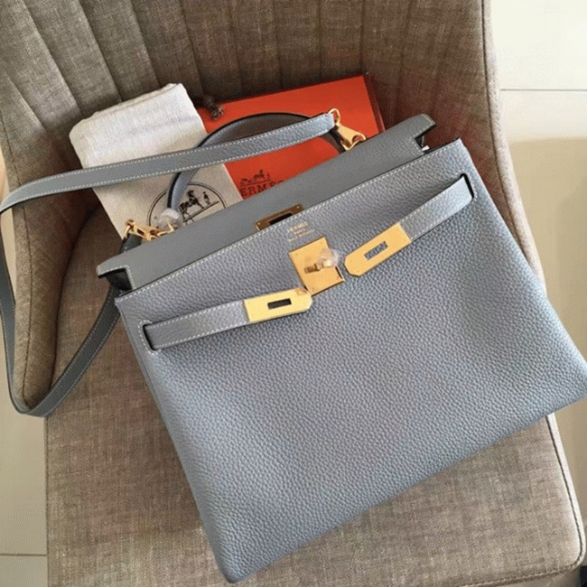 Blue Lin Clemence Fake H**me5 Kelly Retourne 32cm Soft Handbag