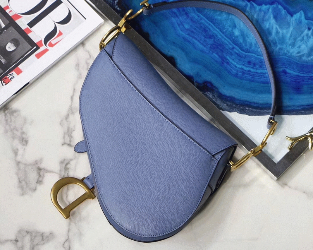 D10r Saddle Bag Knockoff in Denim Blue Grained Calfskin