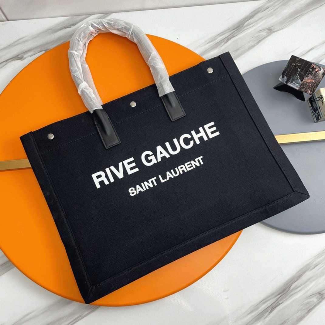 Replica Sa1nt Lau*nt Rive Gauche Tote Bag Black Linen and Leather