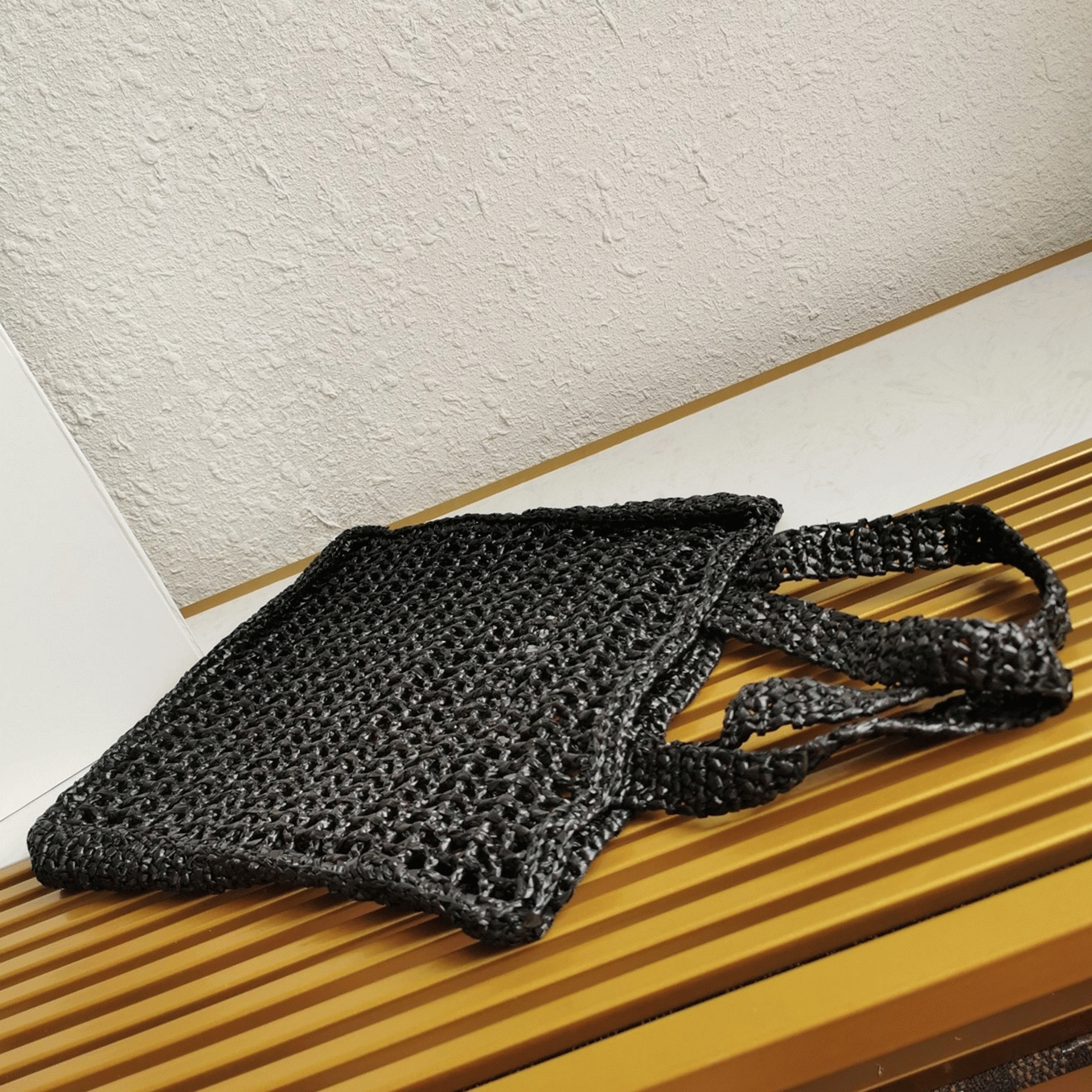 Pra*a Small Tote Bag Replica in Black Woven Raffia