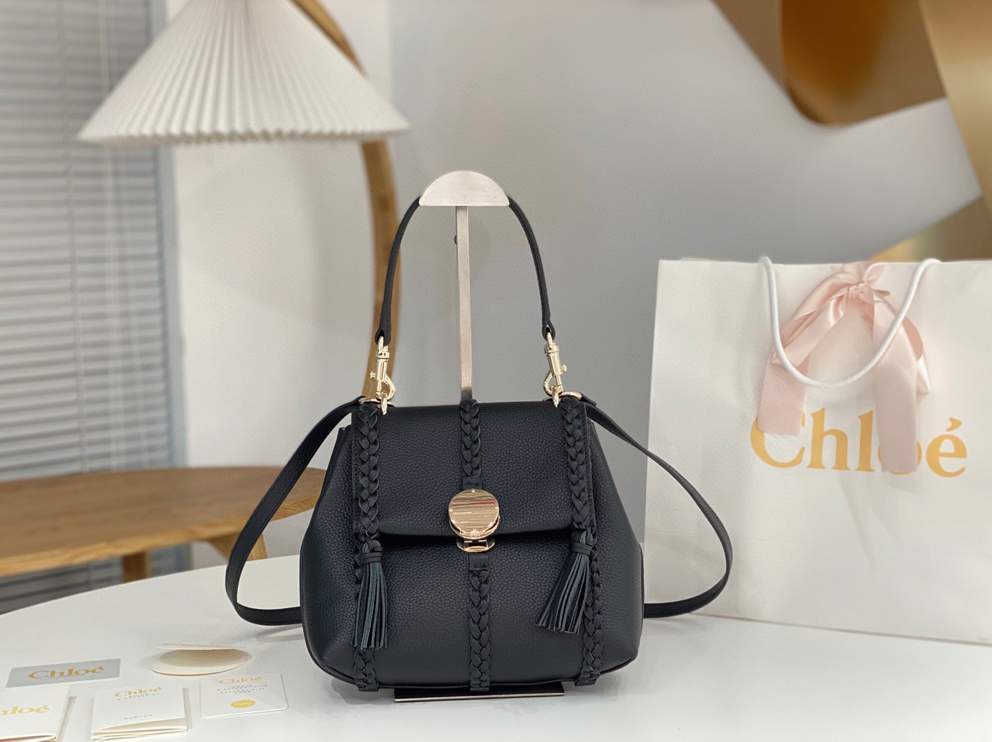 Top Quality Replica Chloe Penelope Small Shoulder Bag in Black Grained Calfskin