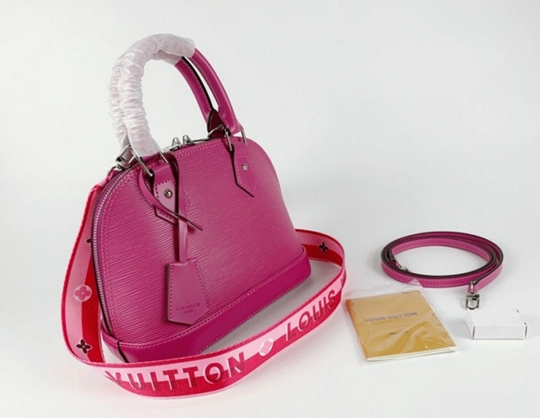 L0vis Vvtt0n Epi Leather Alma BB Handbag In Pondichery Pink With Jacquard Strap