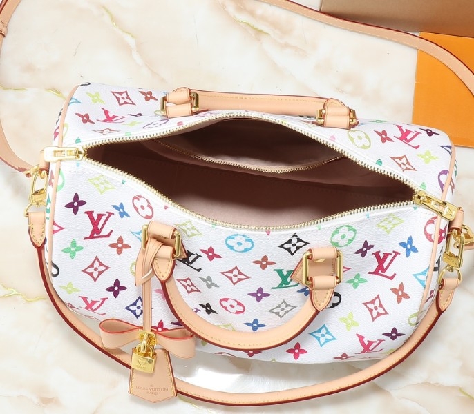 LV X TM Multicolored Speedy Bandouliere 30 In White