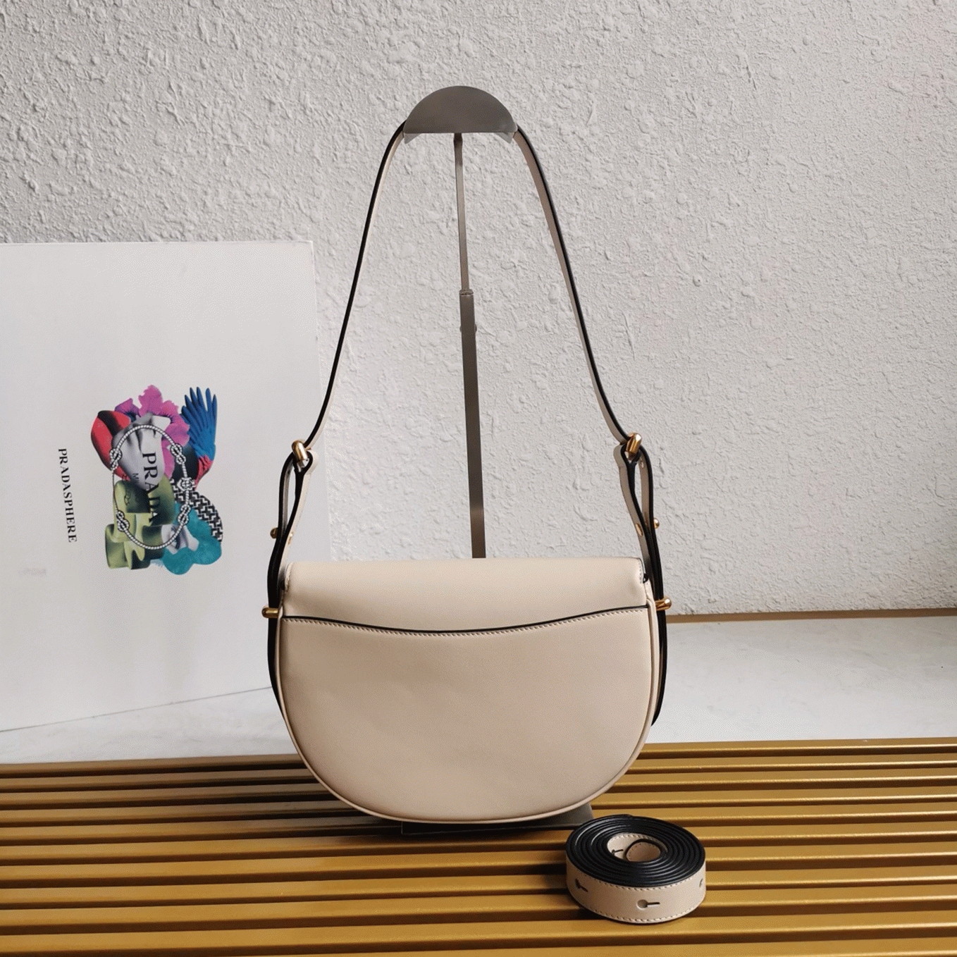 Beige Pra*a Arque Shoulder Bag with Flap Knockoff