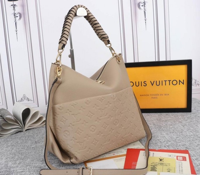 L0vis Vvtt0n Monogram Empreinte Leather Maida Hobo In Tourterelle Gray