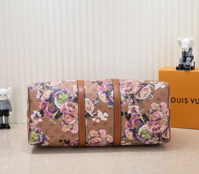 L0vis Vvtt0n Keepall Bandouliere 50 Travel Bag In Brown With Floral Pattern