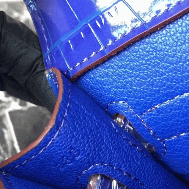 Blue Electric Crocodile Replica H**me5 Kelly Cut Clutch Bold Statement