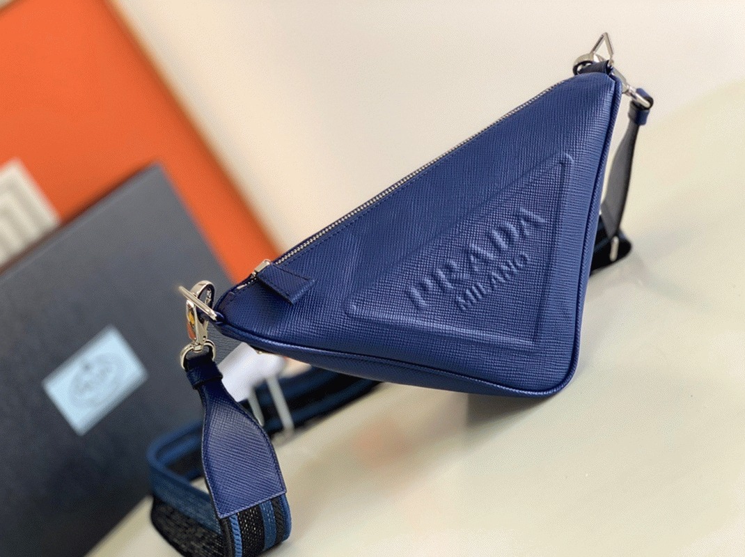 Pra*a Triangle Shoulder Bag Replica in Blue