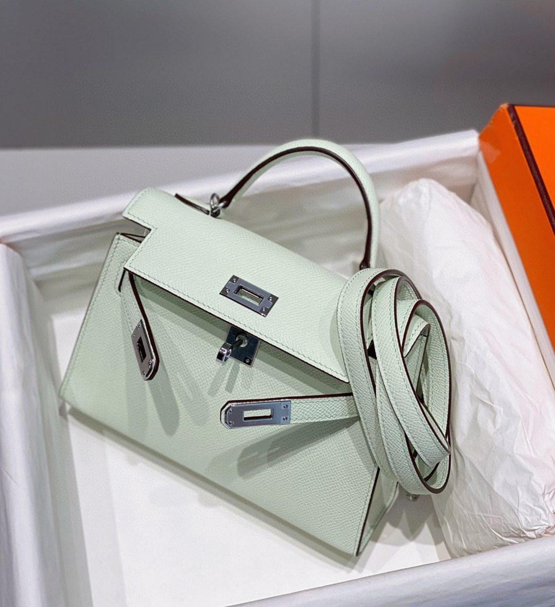 H**me5 Kelly Mini II Bag Replica in Vert Fizz