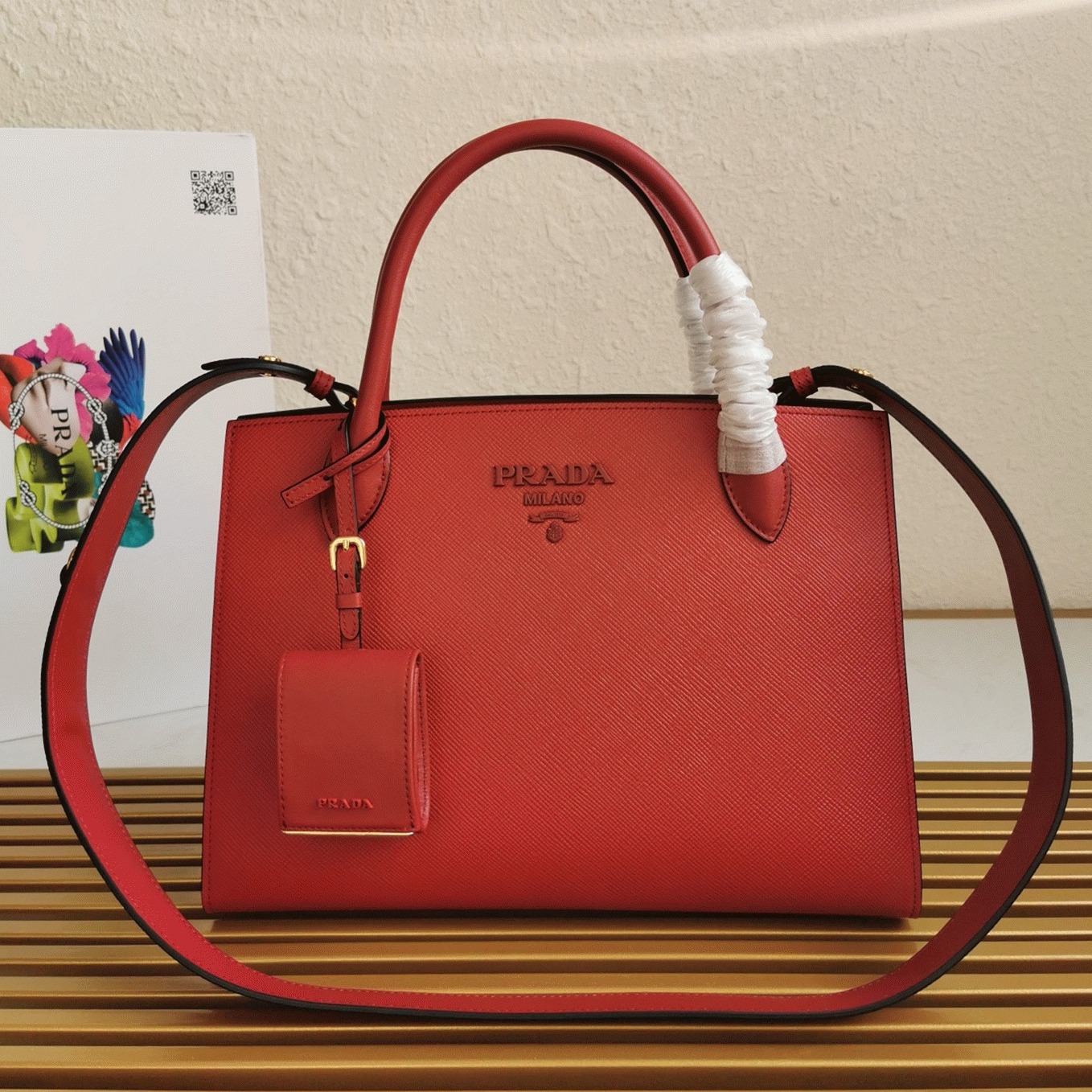 Pra*a Monochrome Medium Bag Replica in Red