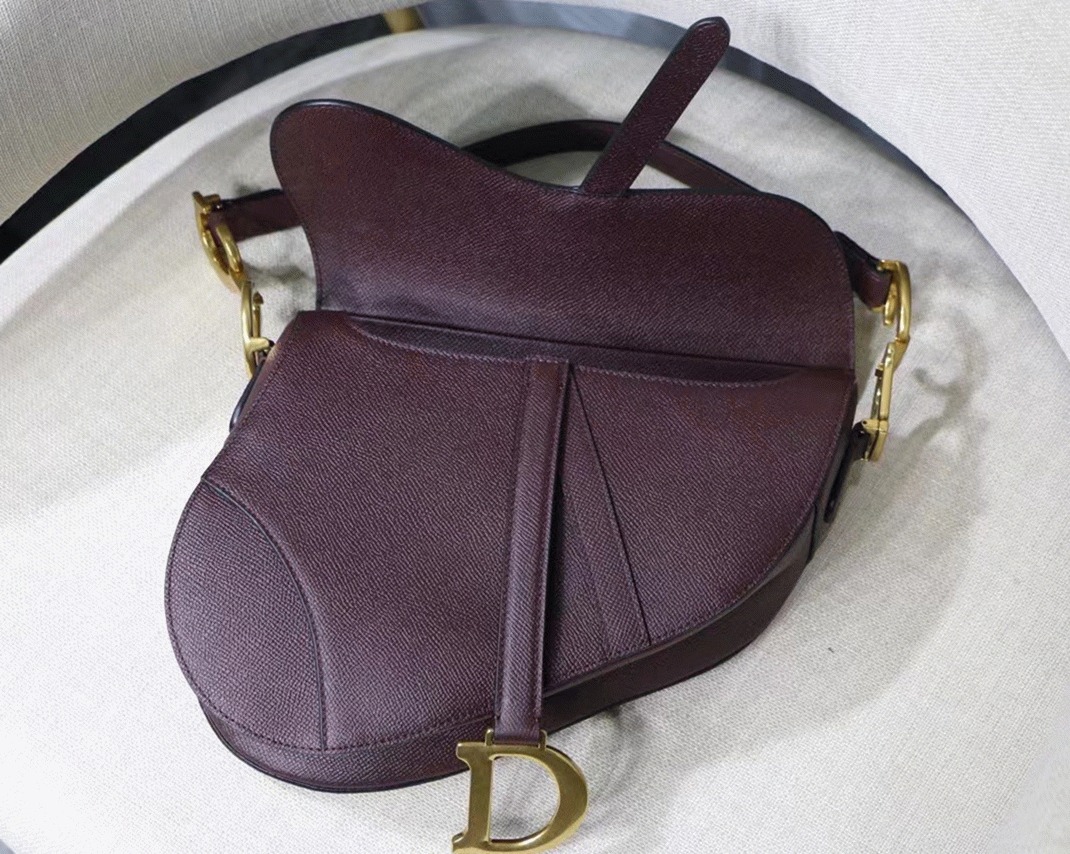 D10r Saddle Bag Knockoff in Amaranth Grained Calfskin