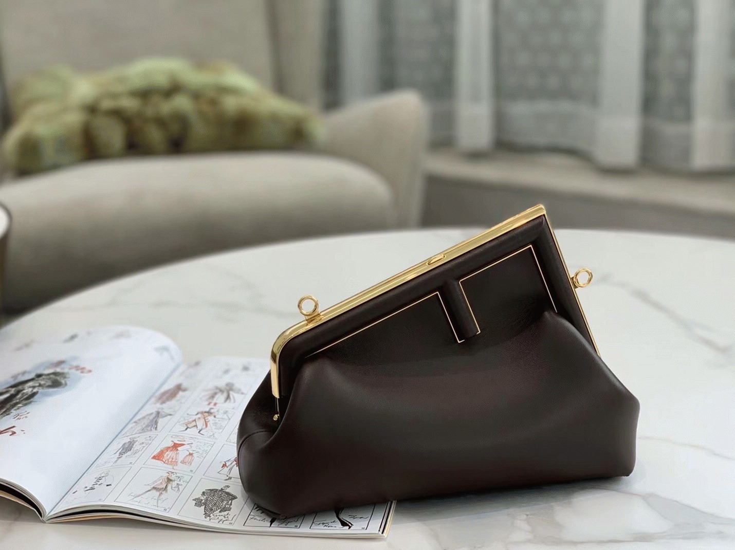 Top Quality Knockoff F**di First Medium Bag In Dark Brown Nappa Leather