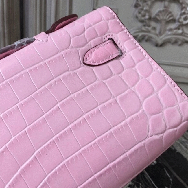 Pink Crocodile Replica H**me5 Kelly Cut Clutch Feminine Tote
