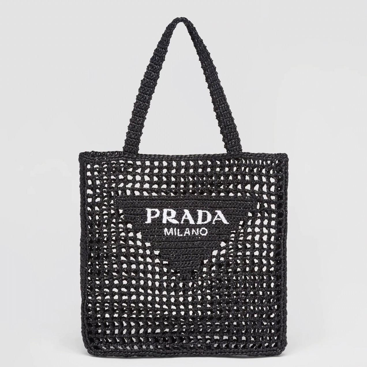 Pra*a Small Tote Bag Replica in Black Woven Raffia