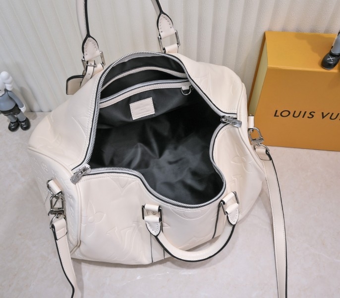 LV Monogram Empreinte Keepall Bandouliere 45 In Cream