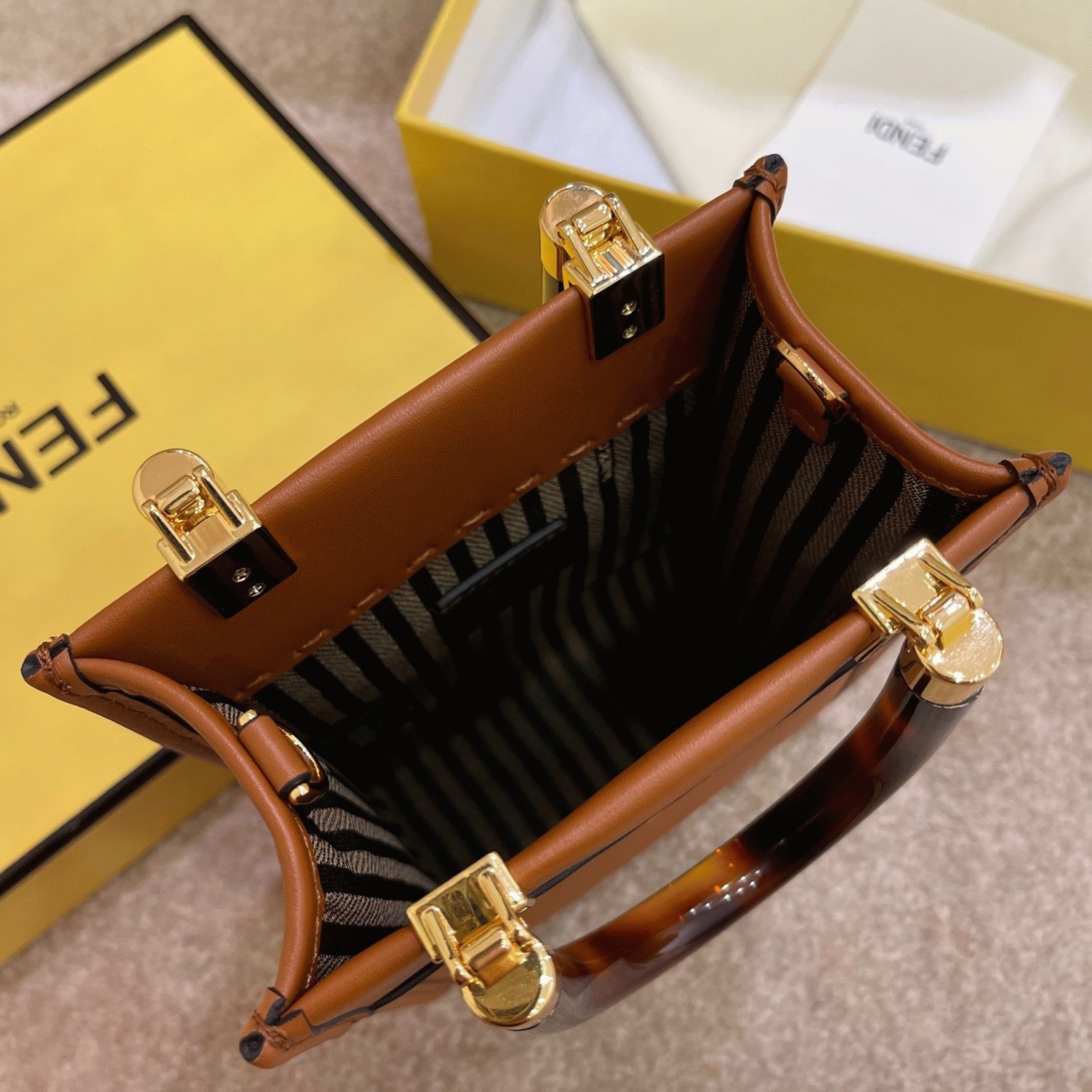 Top Quality Fake F**di Mini Sunshine Shopper Bag In Brown Leather