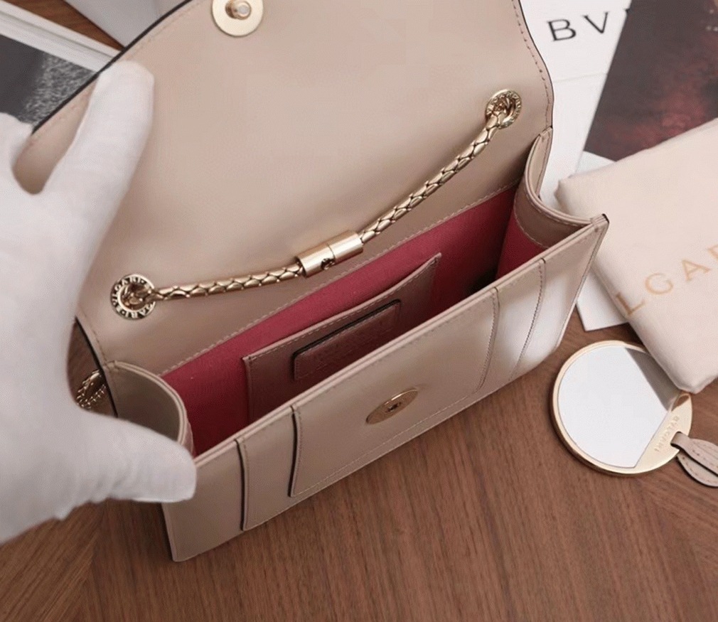 Fake Bv1g*ai Serpenti Forever Small Crossbody Bag Beige Leather