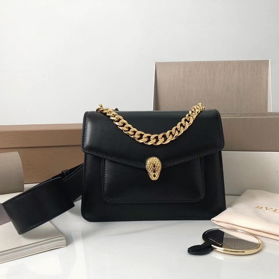 Replica Bv1g*ai Serpenti Forever Small Crossbody Bag with Chain Black