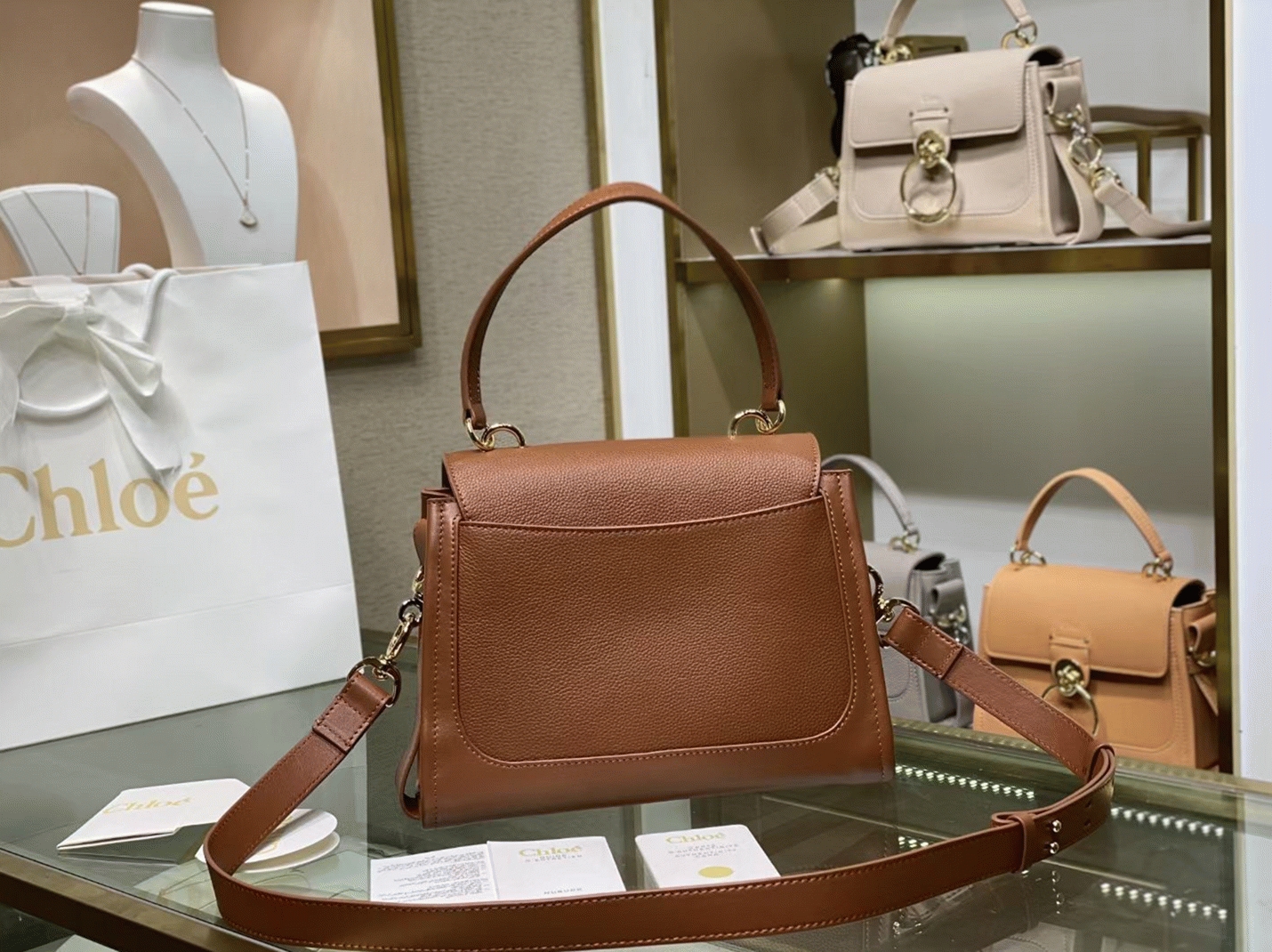 Top Quality Fake Chloe Small Tess Day Bag In Caramel Grained Leather