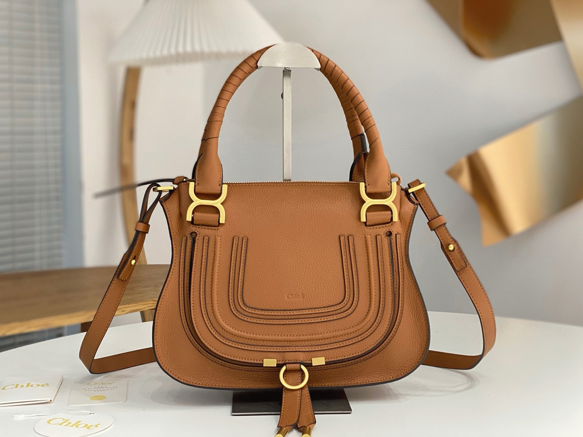 Top Quality Replica Chloe Marcie Small Double Carry Bag in Blue Grained Leather