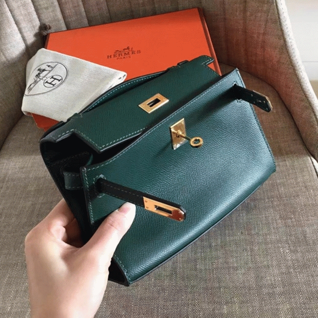 Malachite Epsom AAA Replica H**me5 Kelly Pochette Green Toned Purse