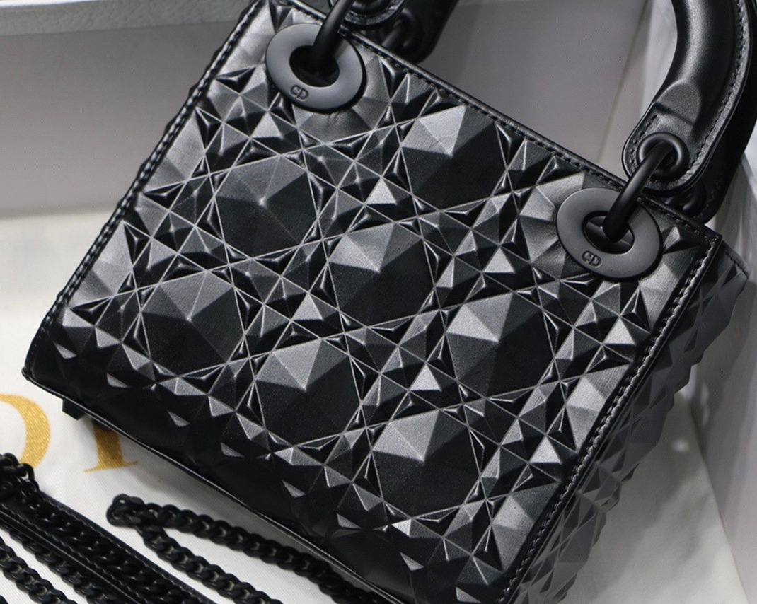 D10r Lady D10r Mini Bag in Black Calfskin with D1am0nd Motif
