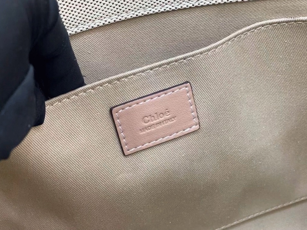 Top Quality Replica Chloe Medium Woody Tote Bag in Canvas with Beige Leather Strips