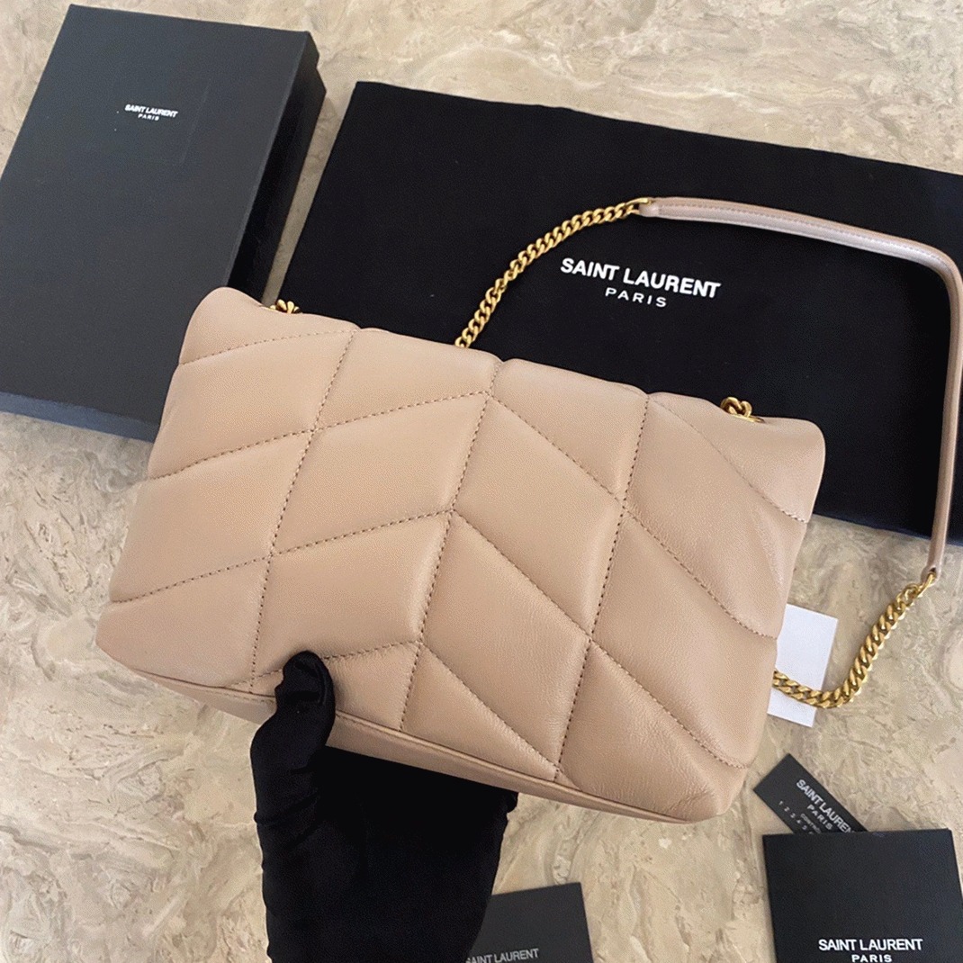 Replica Sa1nt Lau*nt Puffer Toy Bag Beige Quilted Lambskin