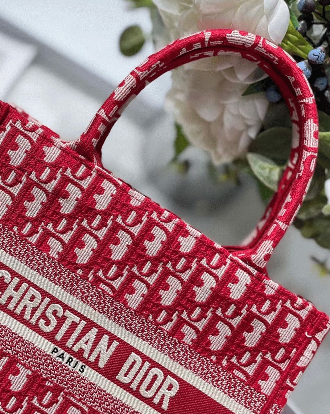 D10r Small Book Tote Bag Fake in Burgundy D10r Oblique Embroidery