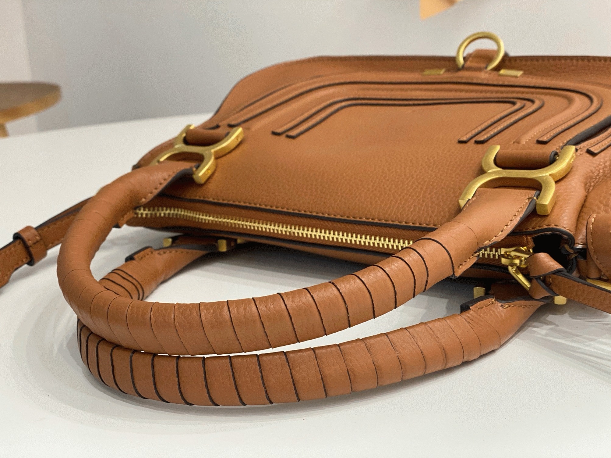 Top Quality Replica Chloe Marcie Small Double Carry Bag in Blue Grained Leather