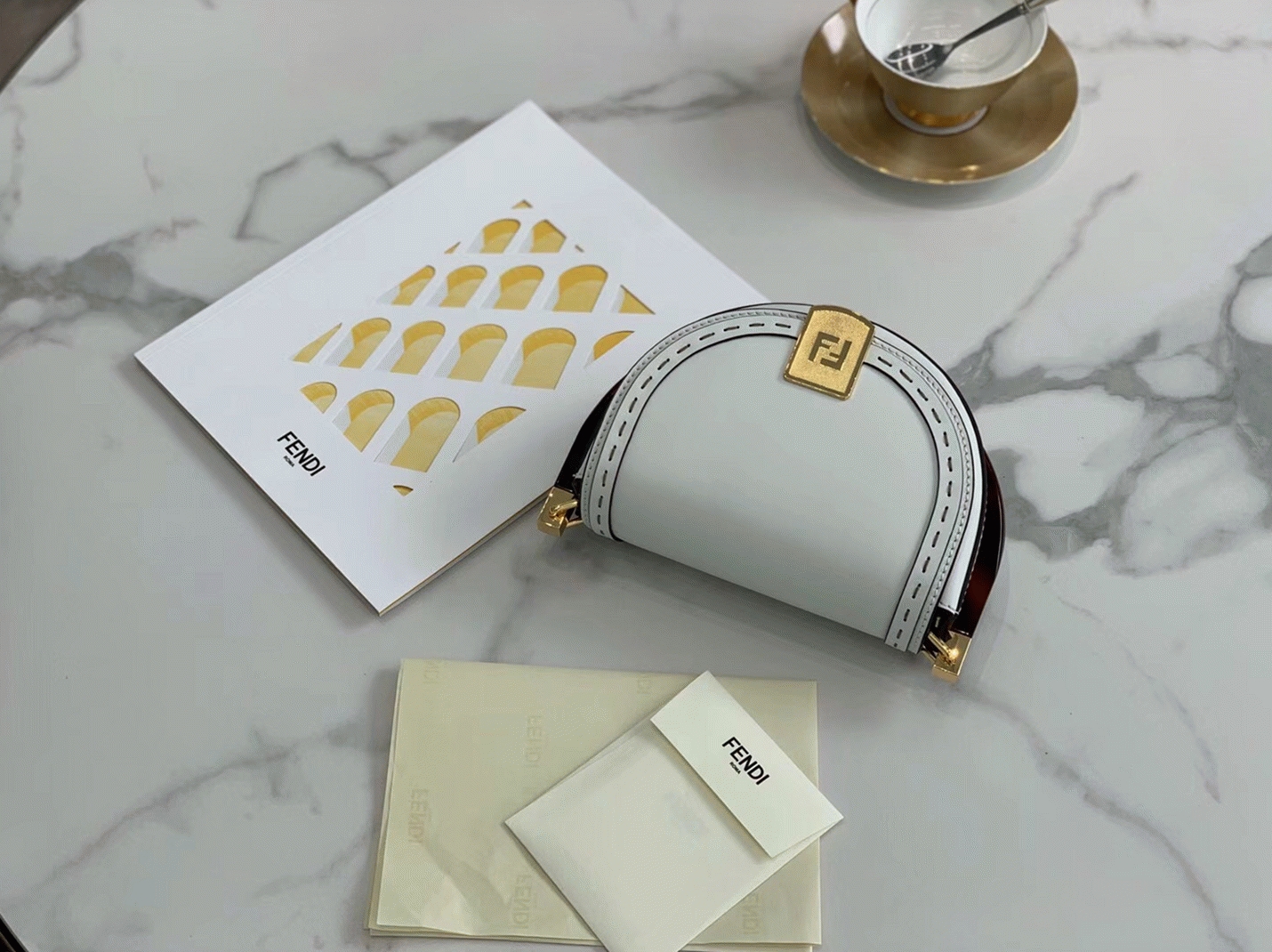 Top Quality Faux F**di Moonlight Saddle Bag In White Calfskin