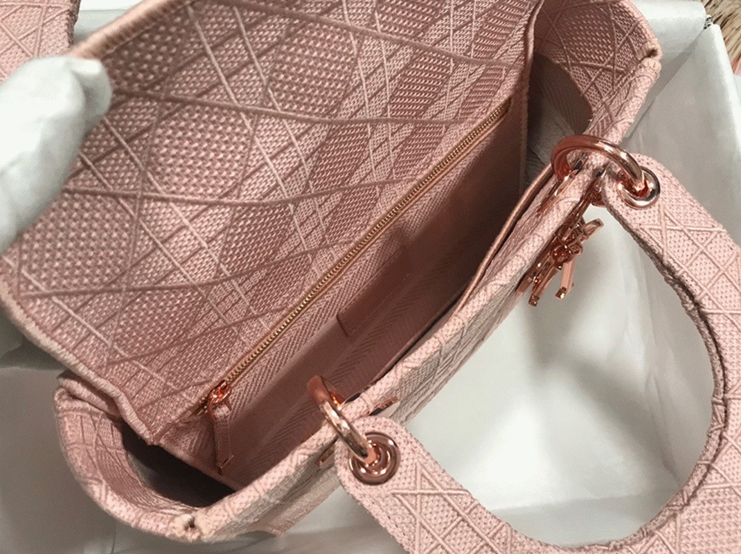 D10r Lady D-Lite Medium Bag Imitation in Pink Cannage Embroidered Canvas