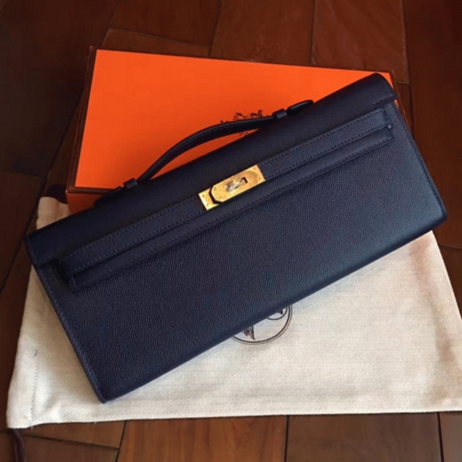 Sapphire Epsom Replica H**me5 Kelly Cut Clutch Luxury Purse