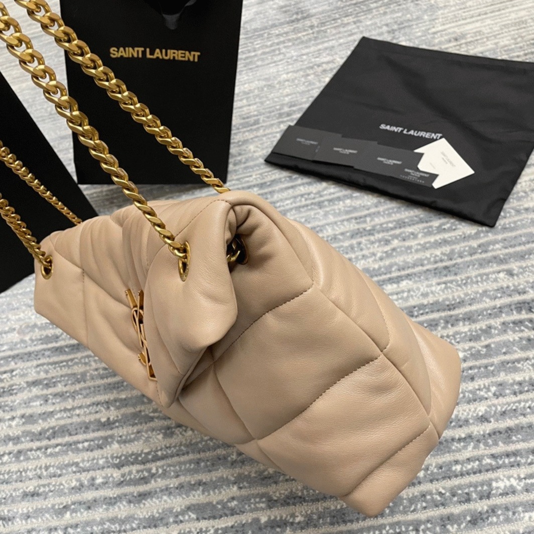 Sa1nt Lau*nt Puffer Medium Chain Bag Beige Lambskin