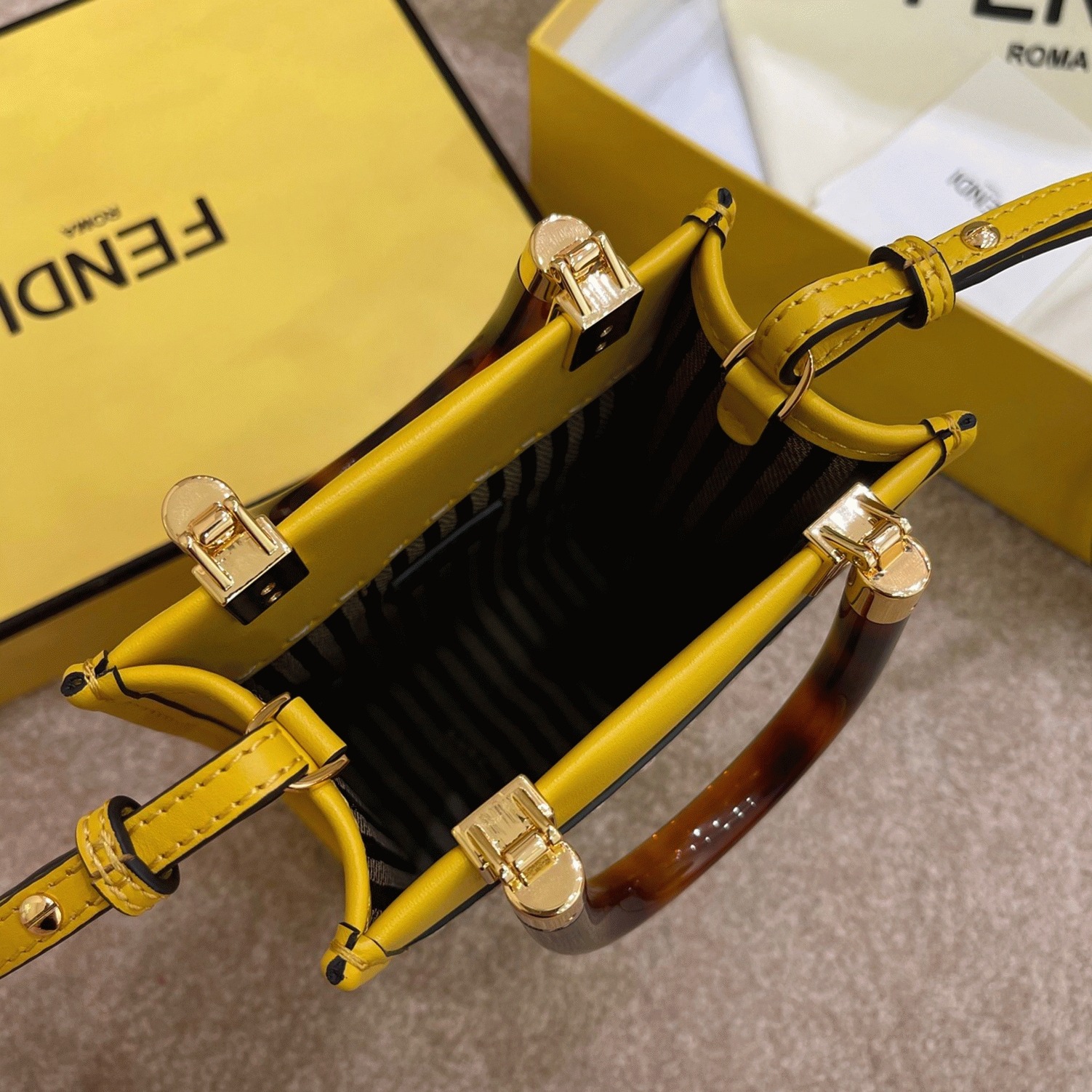 Top Quality Fake F**di Mini Sunshine Shopper Bag In Yellow Leather