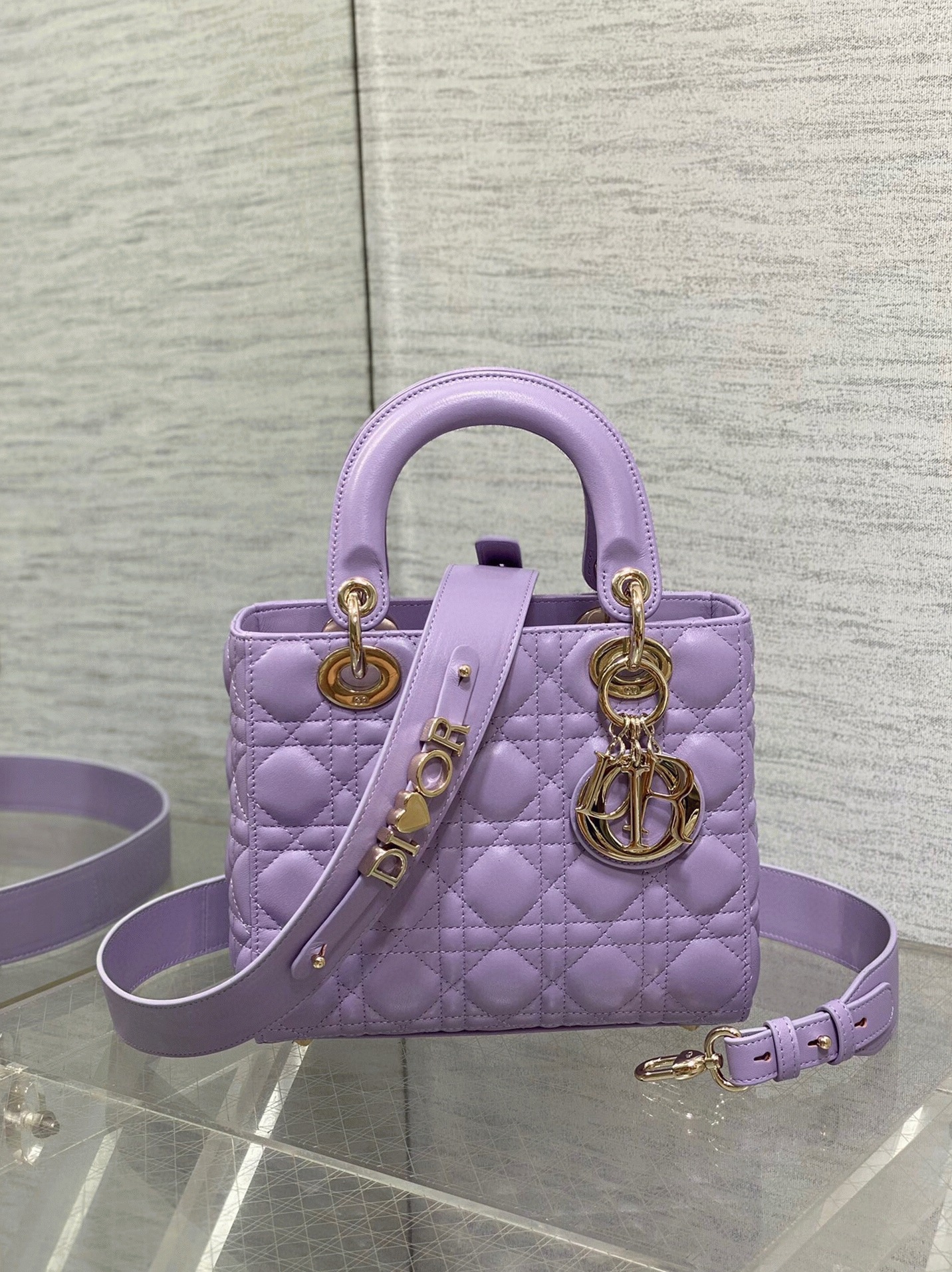 D10r Small Lady D10r Bag Fake in Lilas Lambskin with Resin Charms