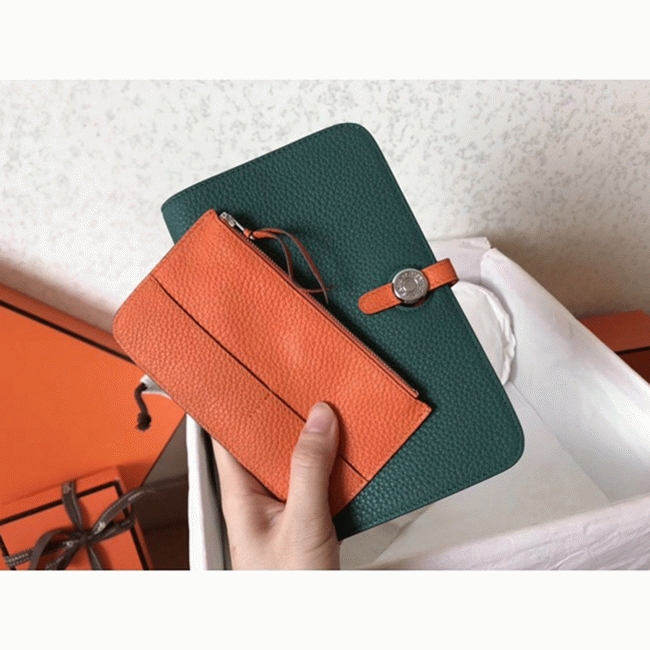 Malachite orange top fake H**me5 Dogon duo wallet
