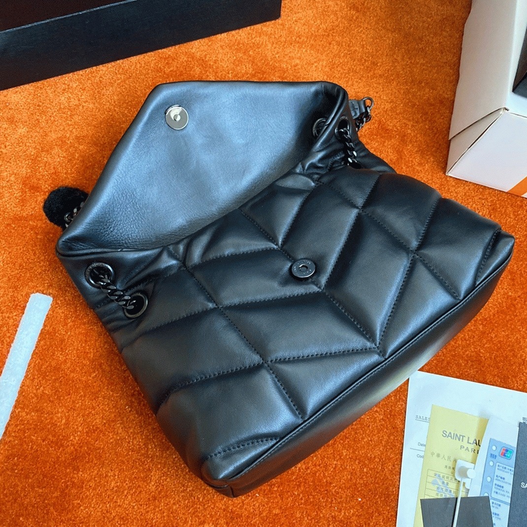 Replica Sa1nt Lau*nt Puffer Small Chain All Black Bag Quilted Lambskin