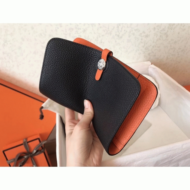 Black orange fake luxury H**me5 Dogon duo wallet