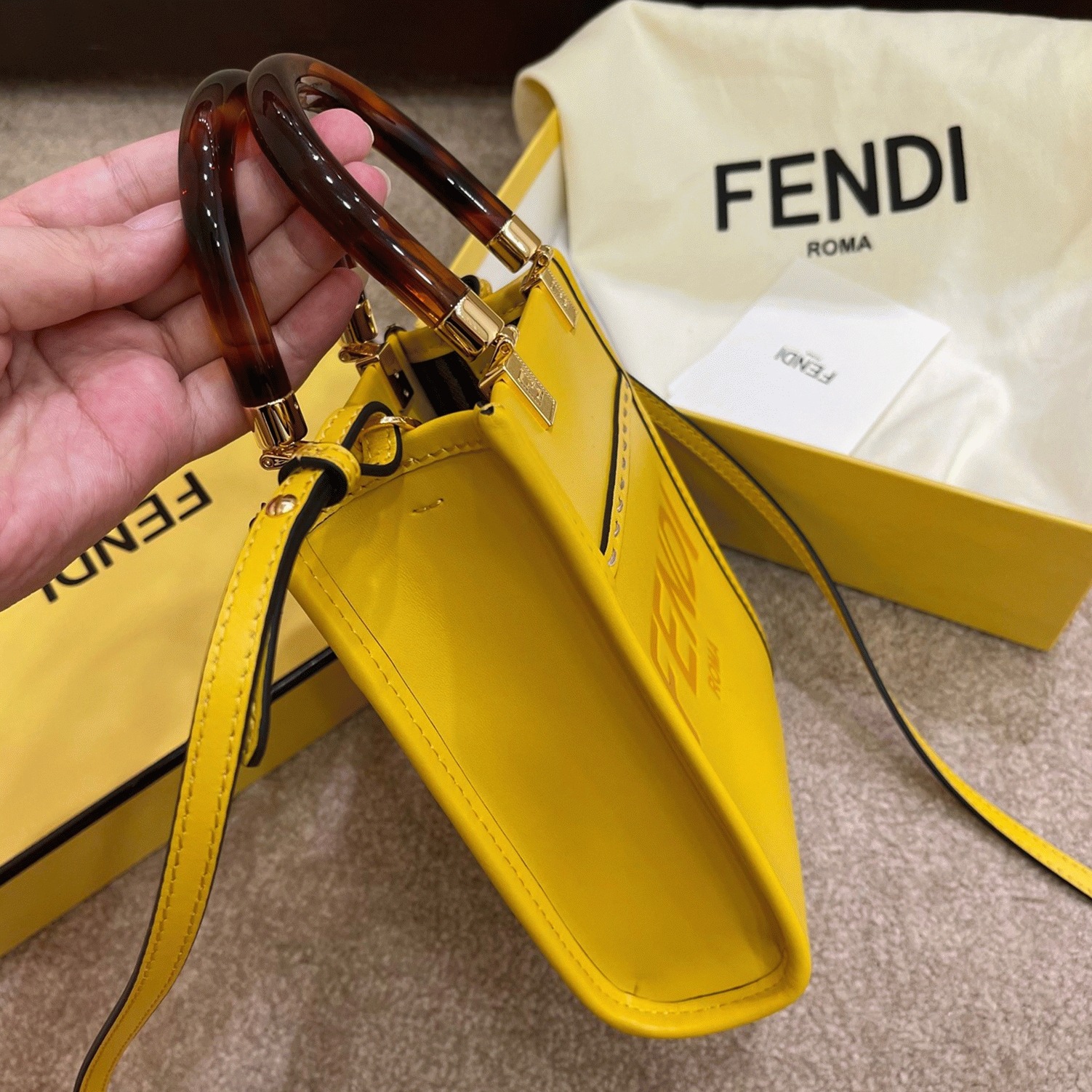 Top Quality Fake F**di Mini Sunshine Shopper Bag In Yellow Leather