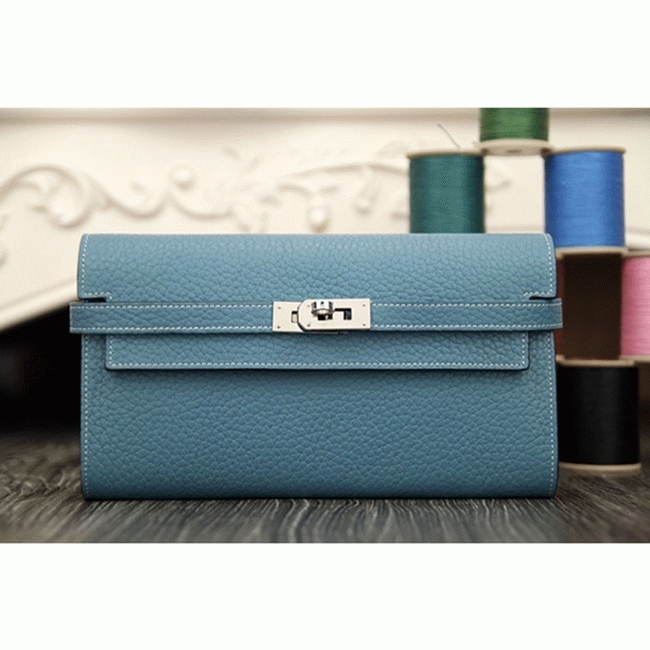 Jean blue knockoff H**me5 Kelly Longue wallet