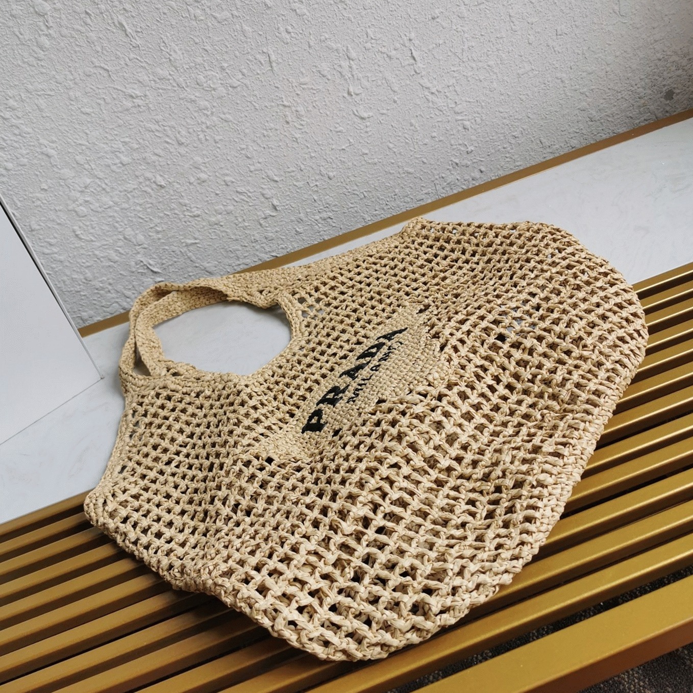 Pra*a Large Tote Bag Knockoff in Beige Woven Raffia