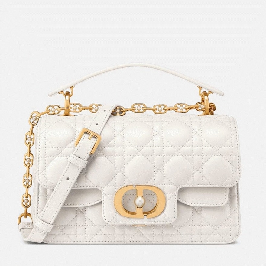 D10r Small Jolie Top Handle Bag Replica in White Cannage Calfskin