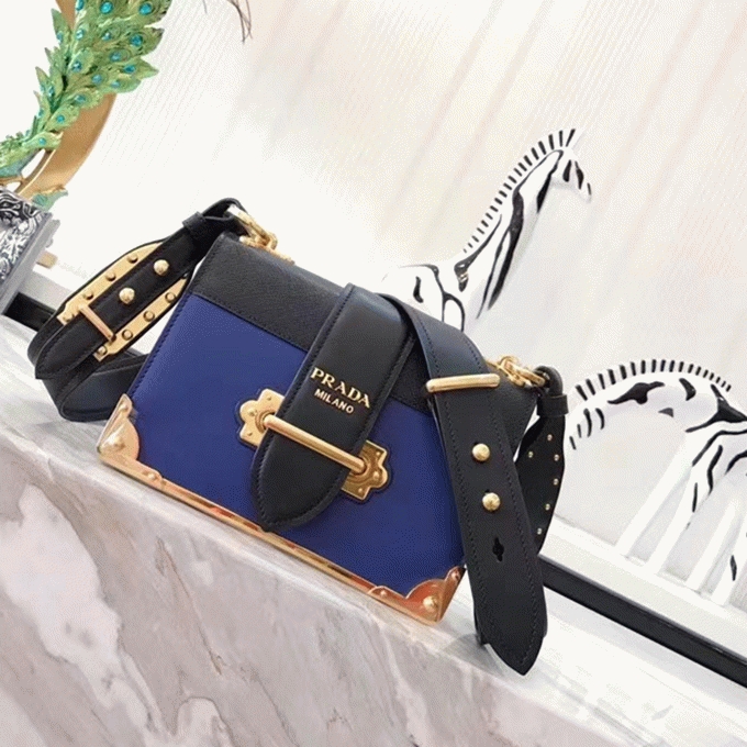 Blue/Black Pra*a Cahier Shoulder Bag Fake