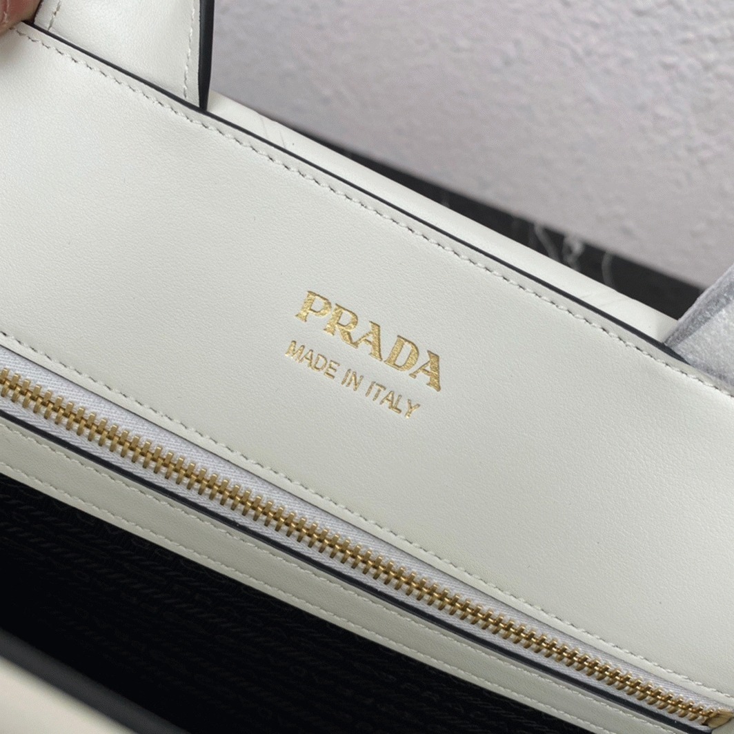 Pra*a Symbole Small Bag Replica with Topstitching in White