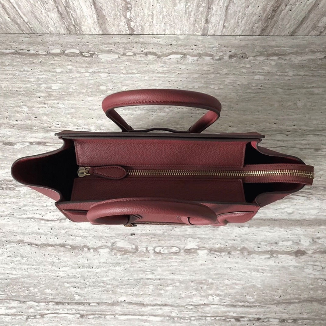 Ce1i*e Micro Luggage Tote Bag Knockoff in Dark Red