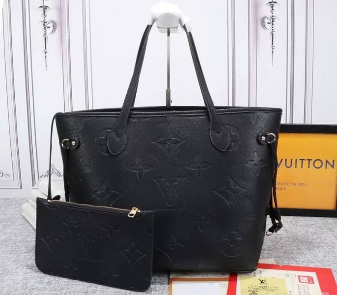L0vis Vvtt0n Monogram Empreinte Neverfull MM Tote In Black